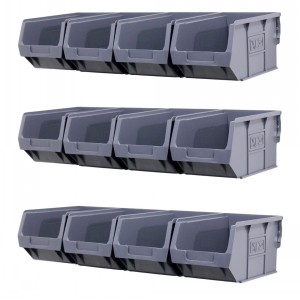 Parts Bins & Wall Rail Set 12 x Size 3